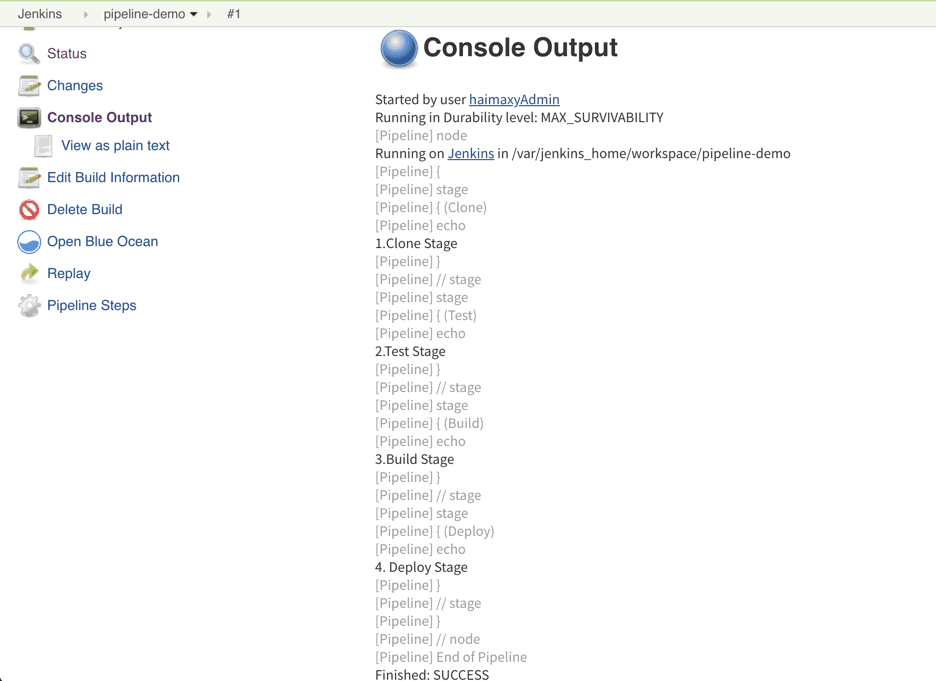 console output